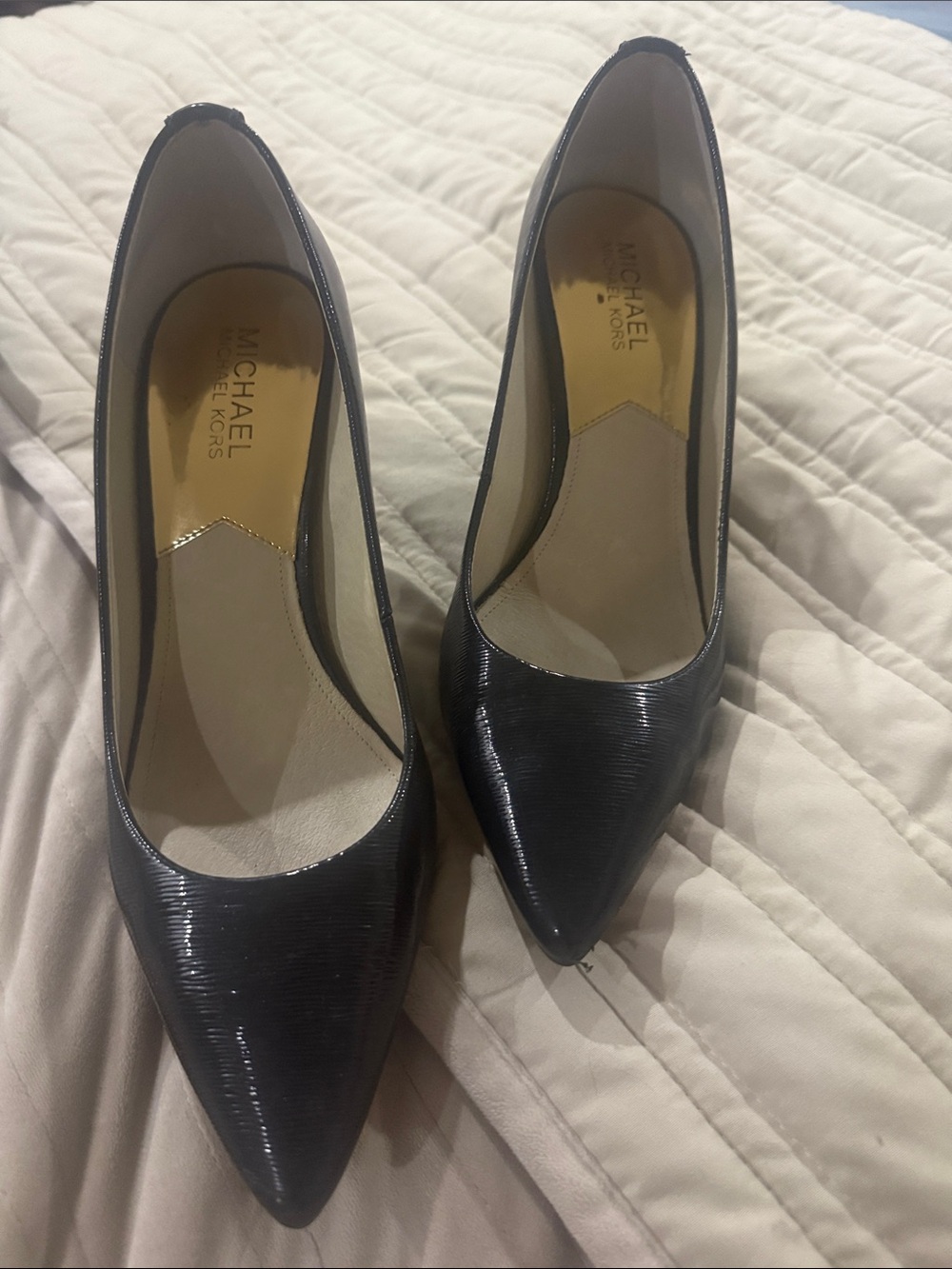 Michael Kors Black Pointed Toe Leather Pumps navy blue